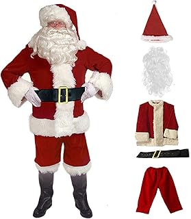Terno de Papai Noel | Terno de Papai Noel macio e confortável vermelho,5 peças de fantasia adulto de luxo de Papai Noel para homens e mulheres Generic