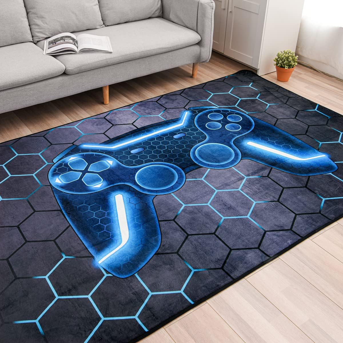 SMXVRC 3D Gamepad Area Rug, 180x230cm, Cool Game Console Playroom Carpet, Geometric Gaming Rugs for Boys Room, Washable Non-Skid Printed Carpets for Kids Teen Bedroom