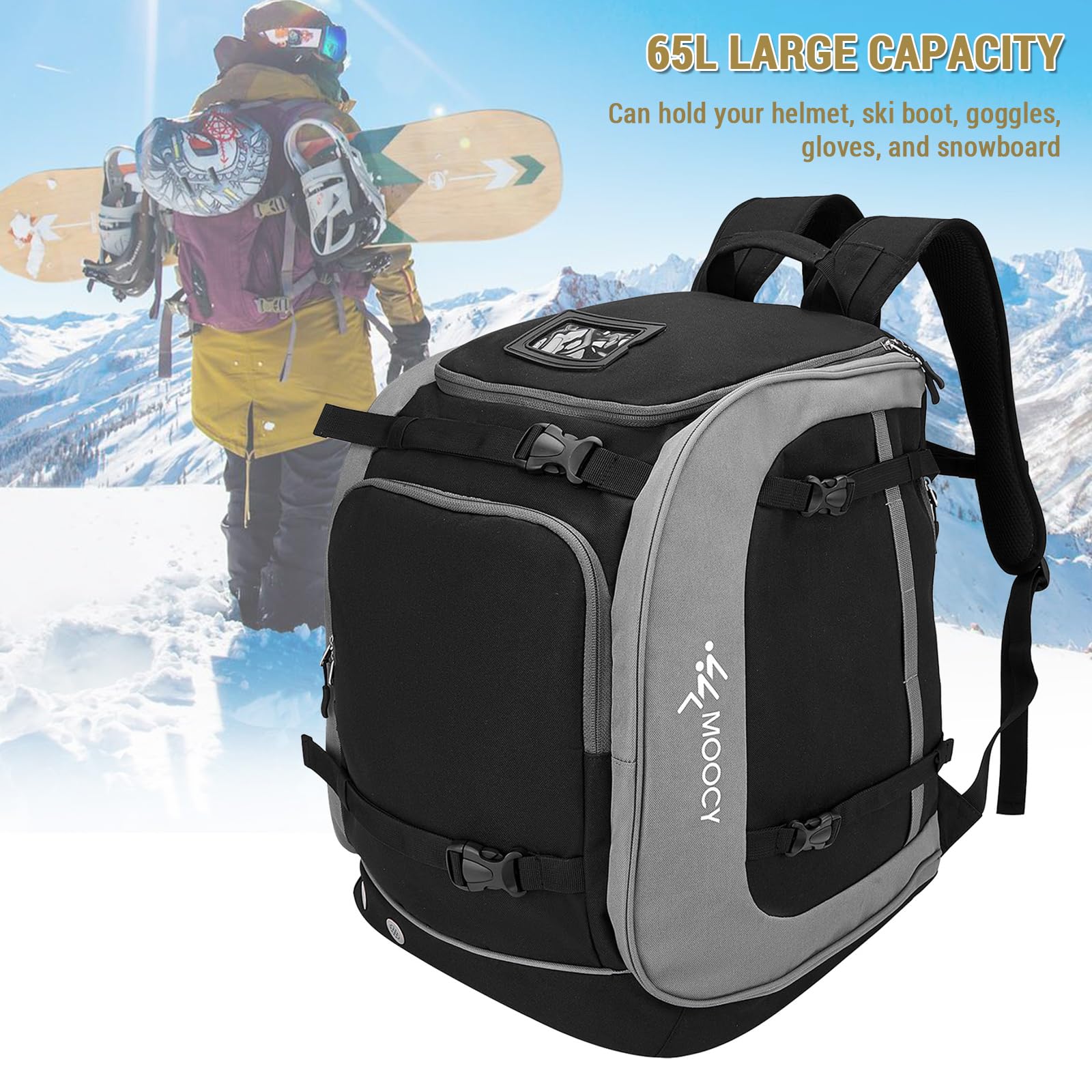 Lixada Borse per Scarponi Sci,65 L Borsa per Scarponi da sciextra Large con Scomparto per Casco per Giacca, Casco, Occhiali di Protezione, Guanti,Scarponi da Neve