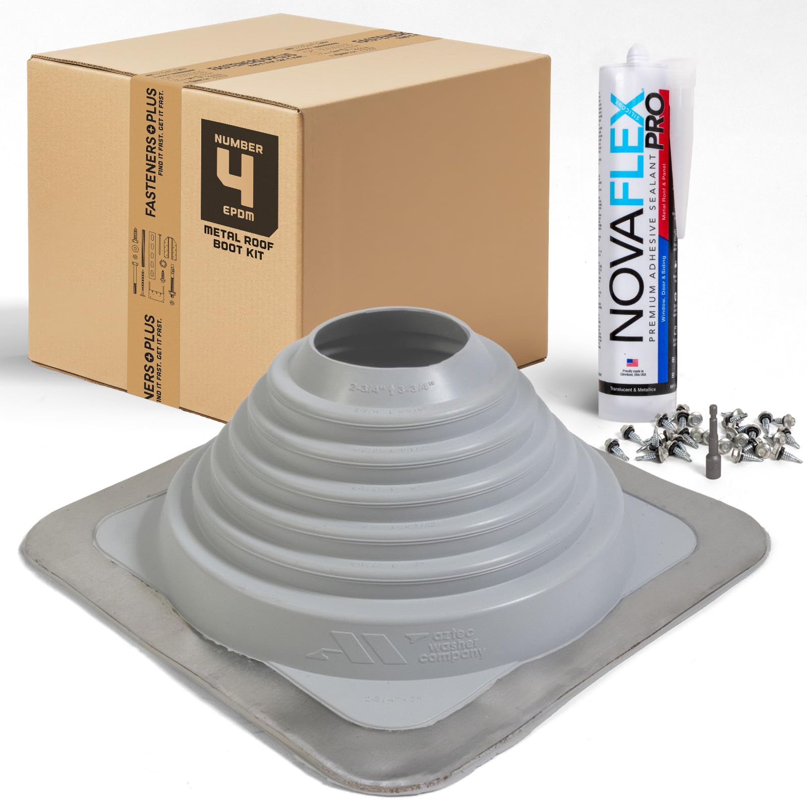 Fasteners Plus #4 Square EPDM Metal Roof Pipe Flashing Boot