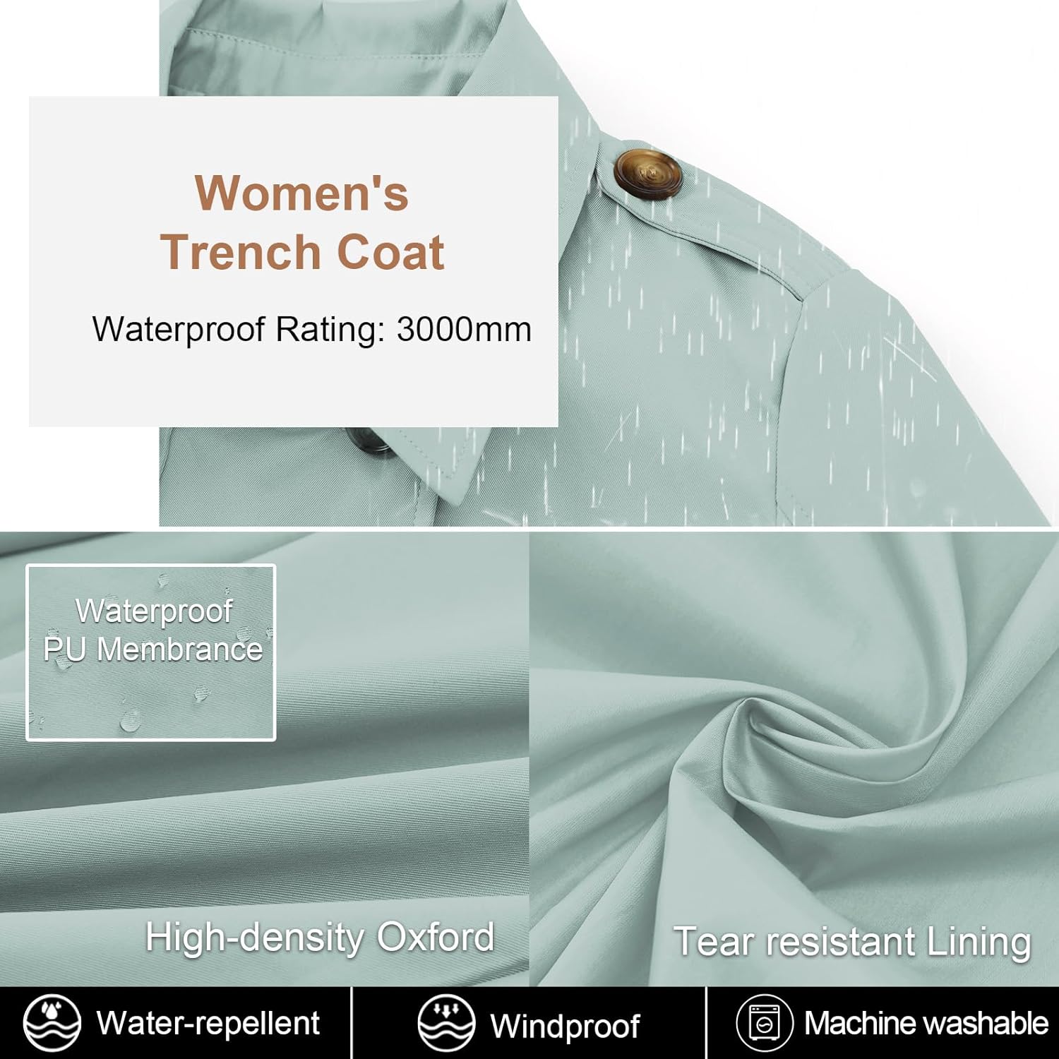 CREATMO US Women's Trench Coat Double-Breasted Classic Lapel Overcoat Belted Slim Outerwear Coat with Detachable Hood - Image 4