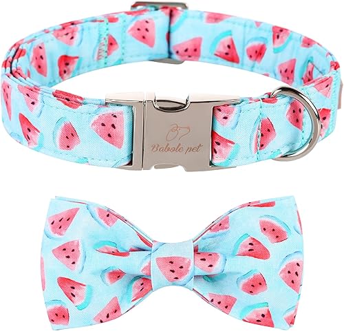 Miniatura 8 de Lindo collar de perro de fresa con corbatín – Collar ajustable de primavera y verano rosa con corbatín rosa, transpirable y cómodo, para perros