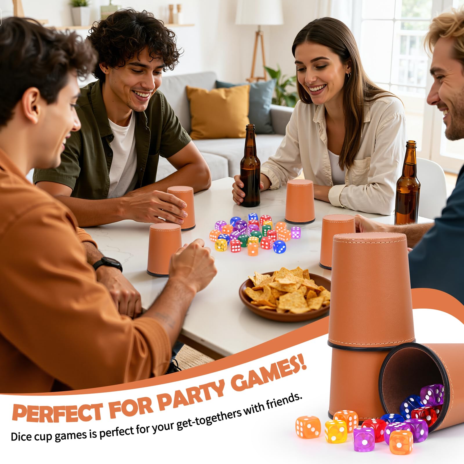 Cubilete Dados Poker, Juego de Dados, 6 Cubiletes Y 36 Dado, Taza de Dados de Cuero, para Juegos De Fiesta Interactivos, Juguetes para Lanzar (Marrón)