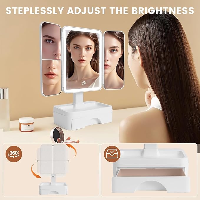 Espejo de Maquillaje Plegable con Luz LED y Almacenamiento miniatura 6