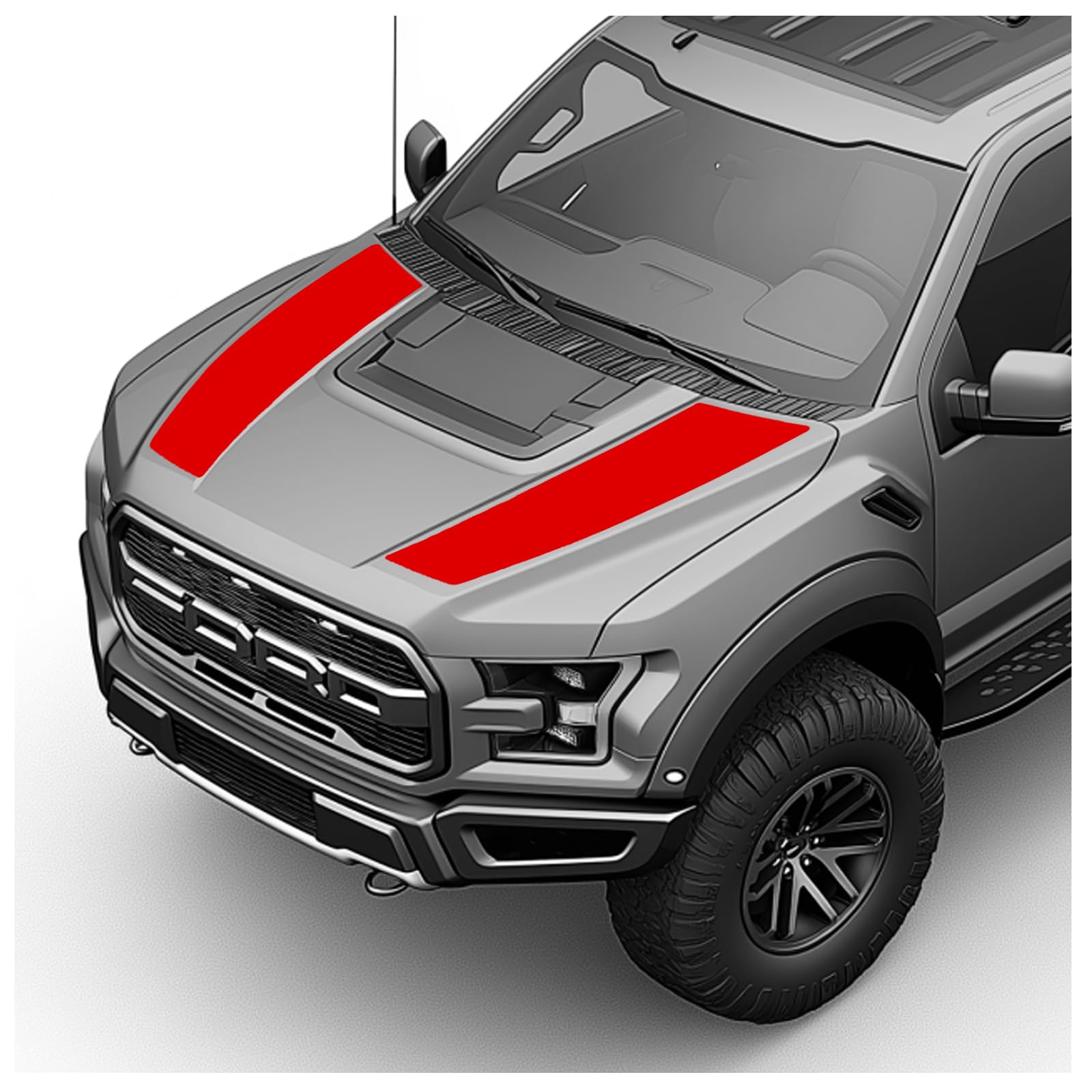 Hood Blackout Racing Stripes Vinyl Decal Sticker Kit- Compatible with Ford F150 Raptor 2014-2020 (Style 1, Red)