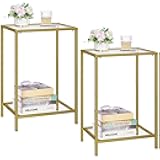 Side Tables Set of 2, End Tables with Tempered Glass, 2-Tier Nightstands with Storage Shelves, Coffee Table with Modern Style, Slim Sofa Table for Living Room, Bedroom, 11.8