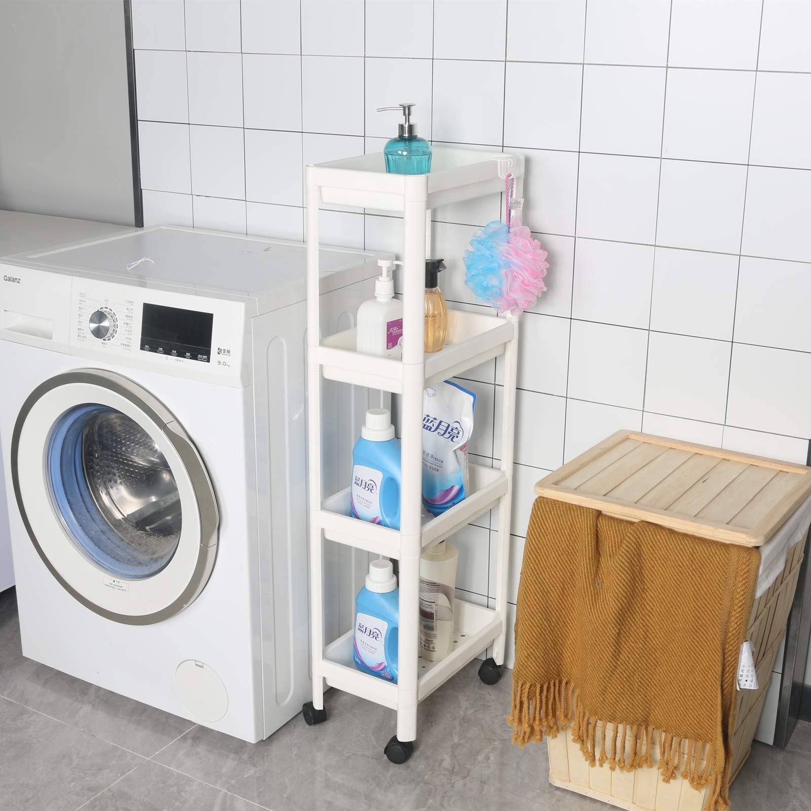 EXILOT 4 Tier Bathroom Organizers Slide Out Storage Shelves Mobile