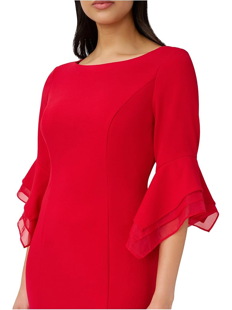 Red Adrianna Papell Knit Crepe Tiered Sleeve Dress
