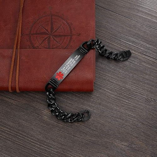 Miniatura 4 de Nameinhea Pulseras de alerta médica personalizadas para mujeres y hombres, grabadas gratis, ajustables, de acero inoxidable, impermeables, de