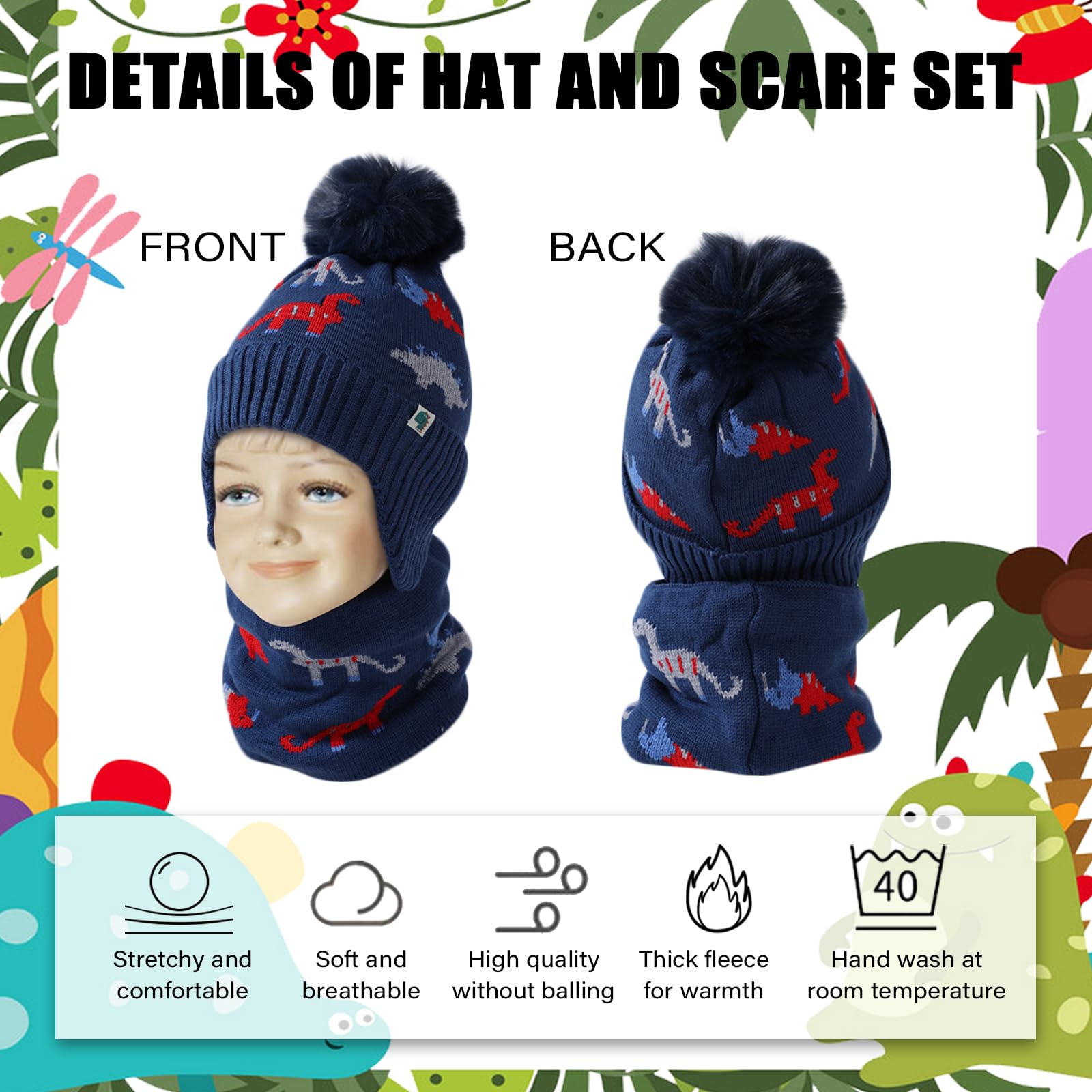 DKDDSSS Conjunto de Gorro y Bufanda Circular de Punto de Invierno para Niños - Sombrero Caliente