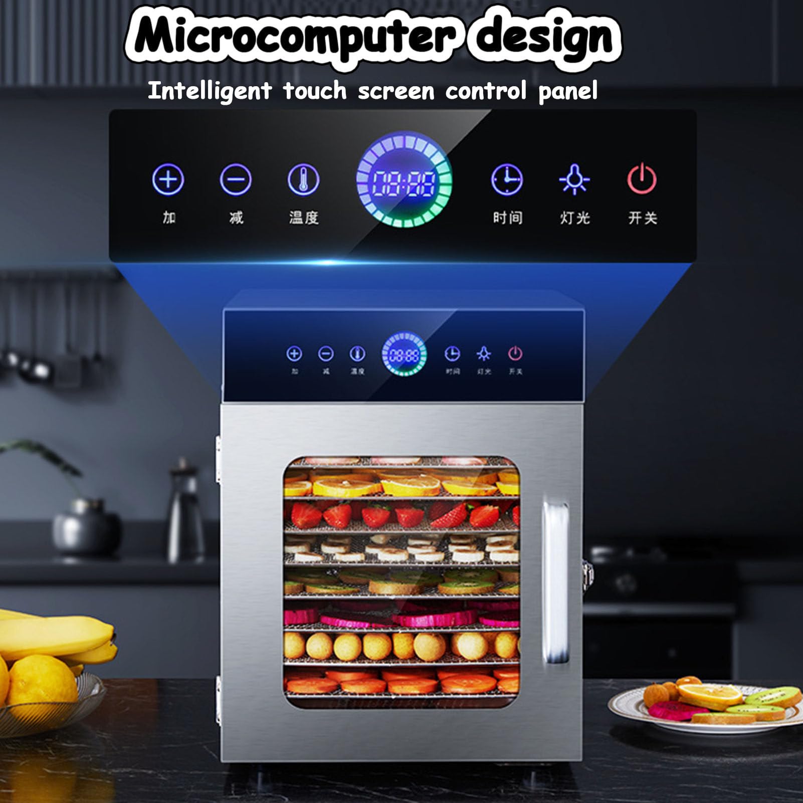 Essiccatore alimentare a 8 vassoi in acciaio inox con termostato regolabile e timer digitale – Essiccatore commerciale per frutta, verdura, carne, a scatti di pesce, erbe aromatiche