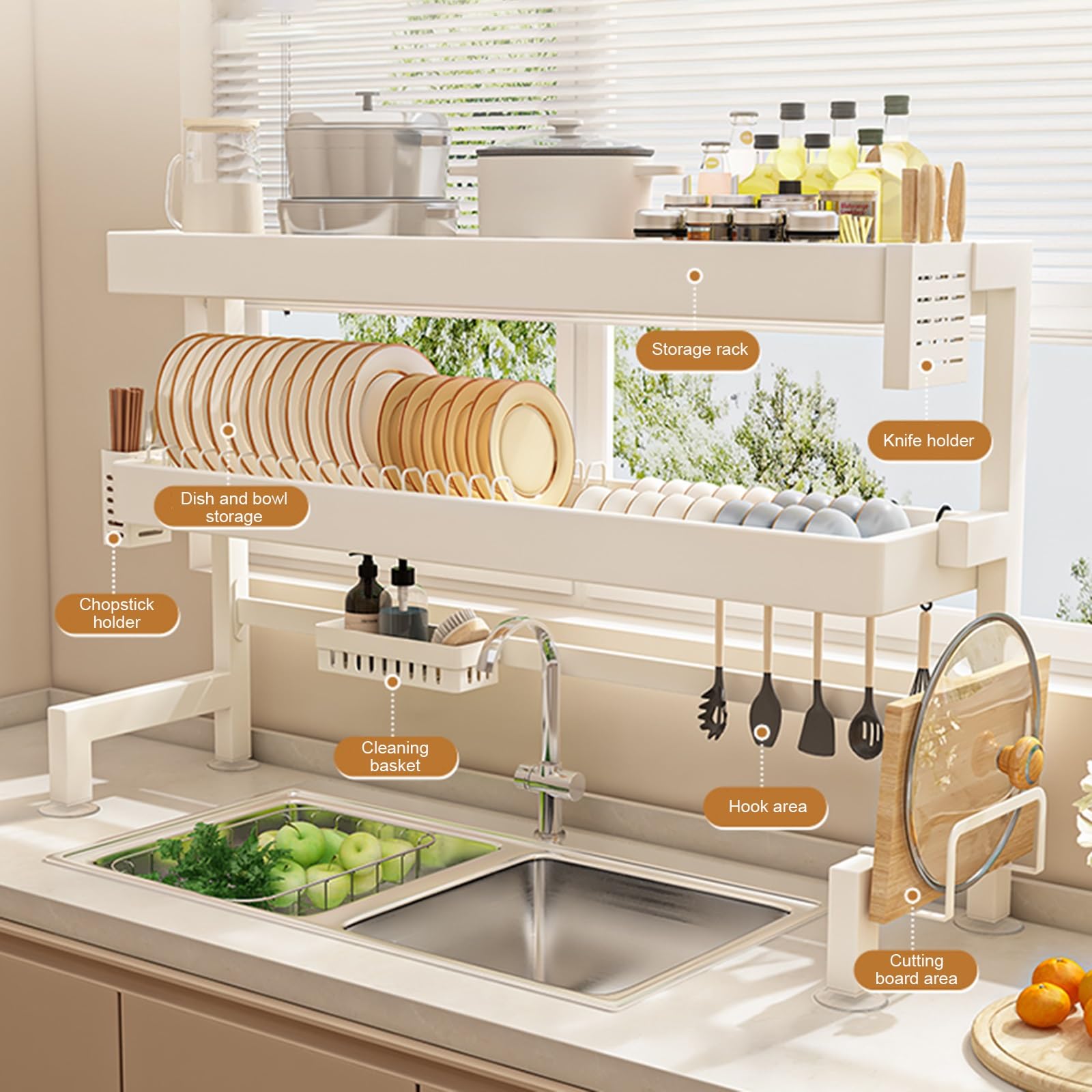 2-stöckiges Abtropfgestell für die Spüle, platzsparender Küchen-Organizer für Teller, Schüsseln und Besteck (65 x 26 x 50 cm) – langlebig, rostfrei, verstellbares Design