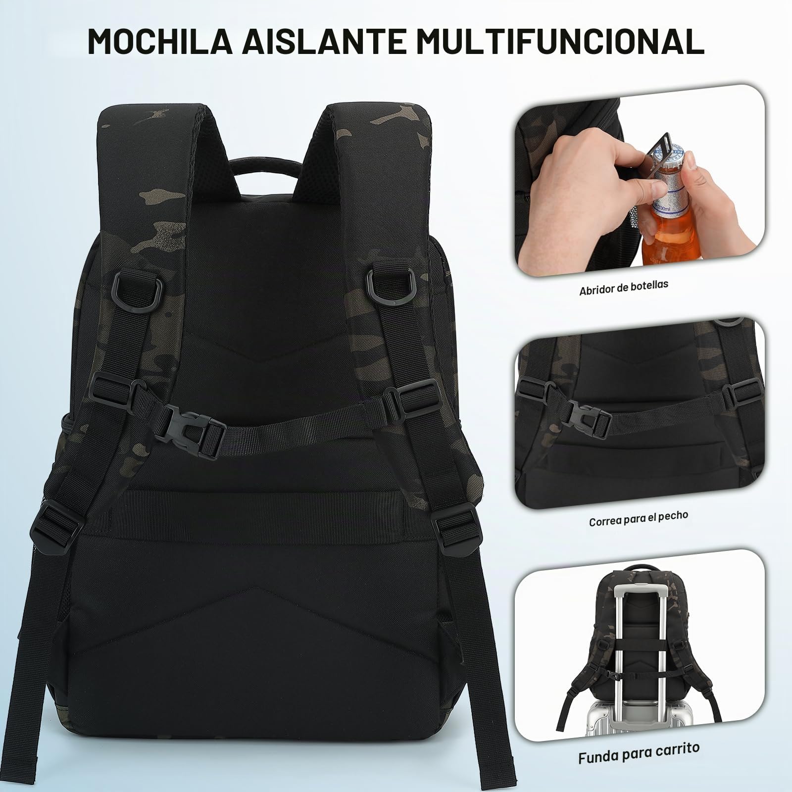 Mochila Nevera Táctica 20L Mochila Termica Pequeña con doble compartimento para hombre y Mujeres Prueba de Fugas Bolsas Isotermica para Trabajo , Playa, Picnics, Campingaz, Camuflaje
