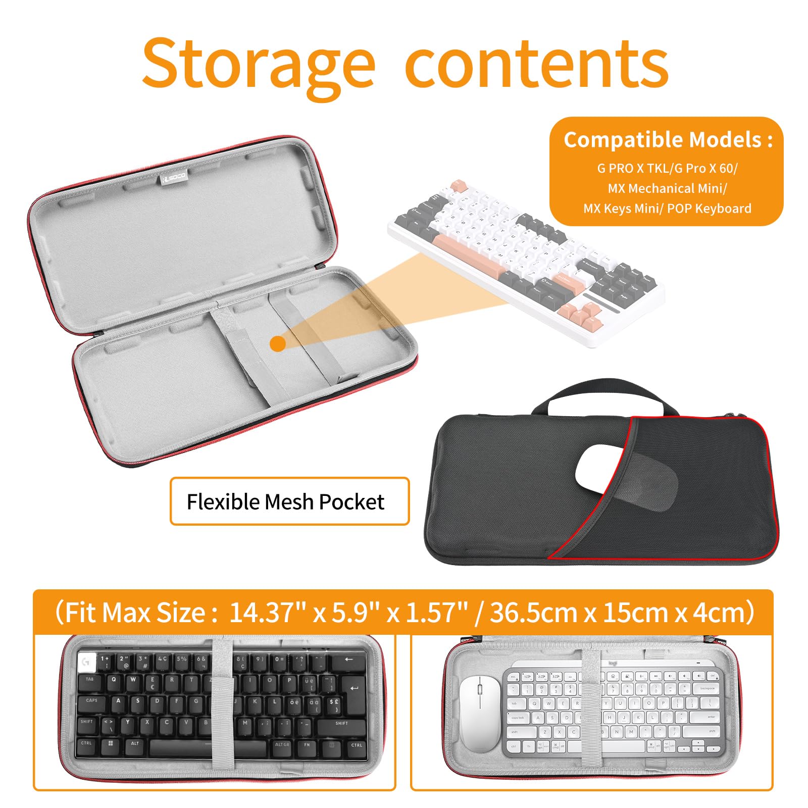 RLSOCO Étui pour Logitech MX Keys Mini/G Pro X TKL/G G915/G413 & HyperX Alloy Origins Core,87 Housse de Protection pour Clavier Tenkeyless(Adapté à la Taille maximale du Clavier:36.8cm x 15cm x 4cm