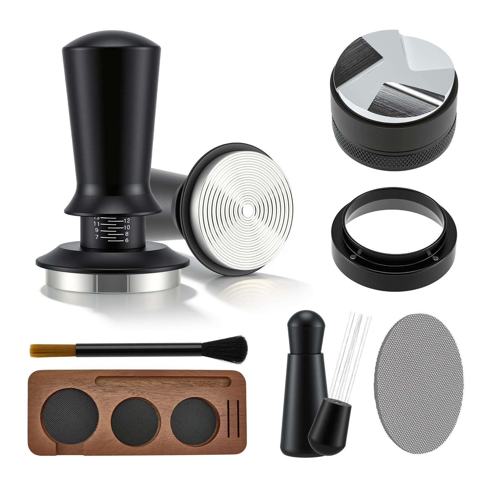Kit Barista Caffè 7 Pezzi, Tamper 51mm Stazione di Pressatura, Distributore per Caffè, Strumento WDT, Anello Dosatore Magnetico, Filtro Puck, Spazzola Set Accessori per Macchina Espresso Portafiltro