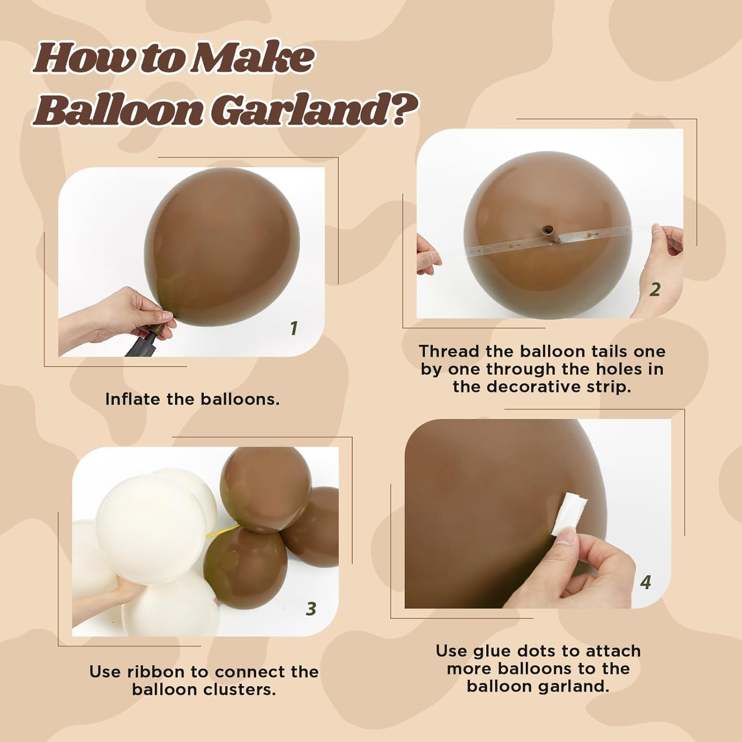 141pcs Western Cowboy Balloon Garland Arch Kit, Brown Light Brown Nude Sand White Cow Print Balloons for Western Cowboy Farm Baby Shower Birthday Party Decorations
