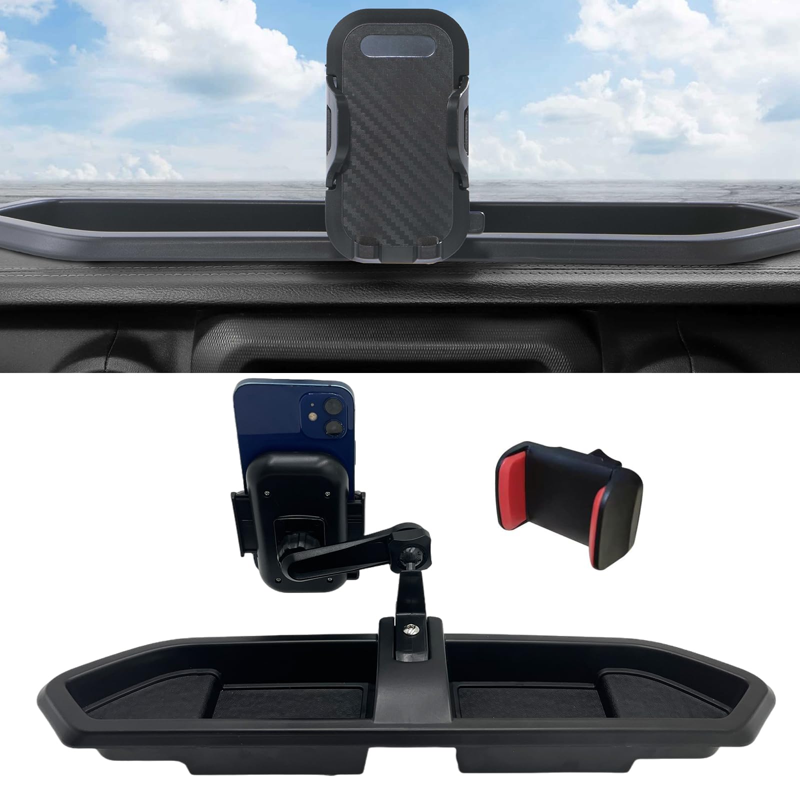 Phone Mount for 2018 2019 2020 2021 2022 2023 Jeep Wrangler JL JLU & Gladiator JT, Multi-Mount Phone Holder Dash Tray System Kit with Extension Arm Metal Rod, Customized Vehicle Interior Accessories