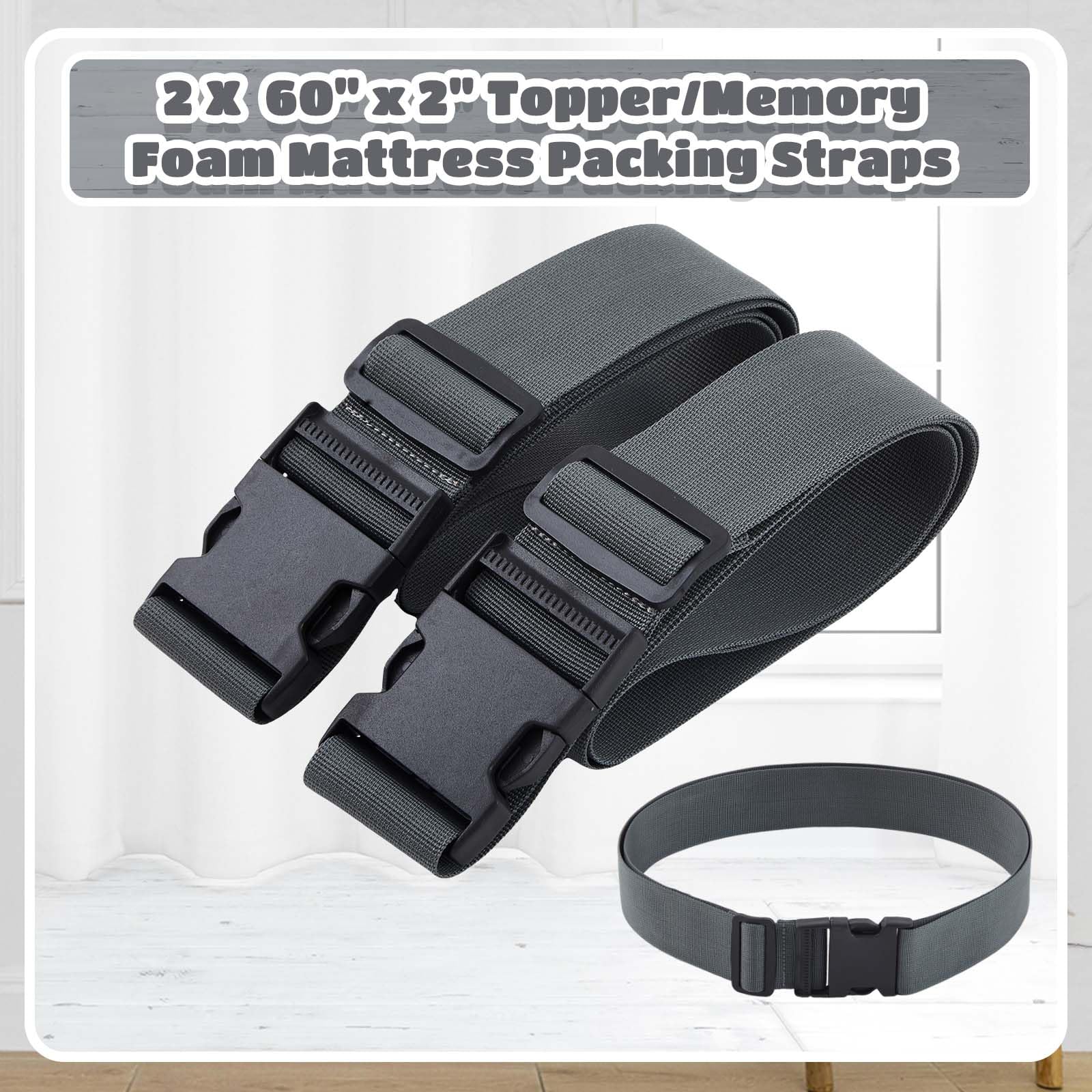 2 Correas Ajustables de Espuma viscoelástica de 60 x 2 Pulgadas con Hebillas para colchón del hogar, mudanza o Almacenamiento, Color Gris Oscuro