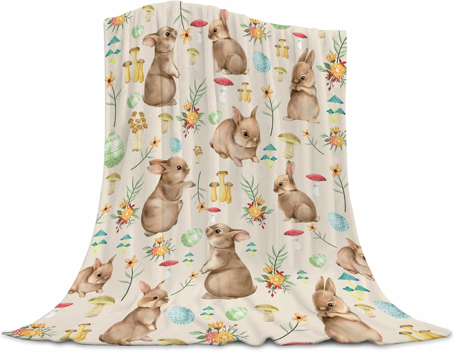 Easter Blanket Bunny Blanket Warm Lightweight Mushroom Floral Blanket for Kids Women Girls Cute Rabbit Blanket for Bed Couch Bunny Gifts for Kids/Child 60x80 inch