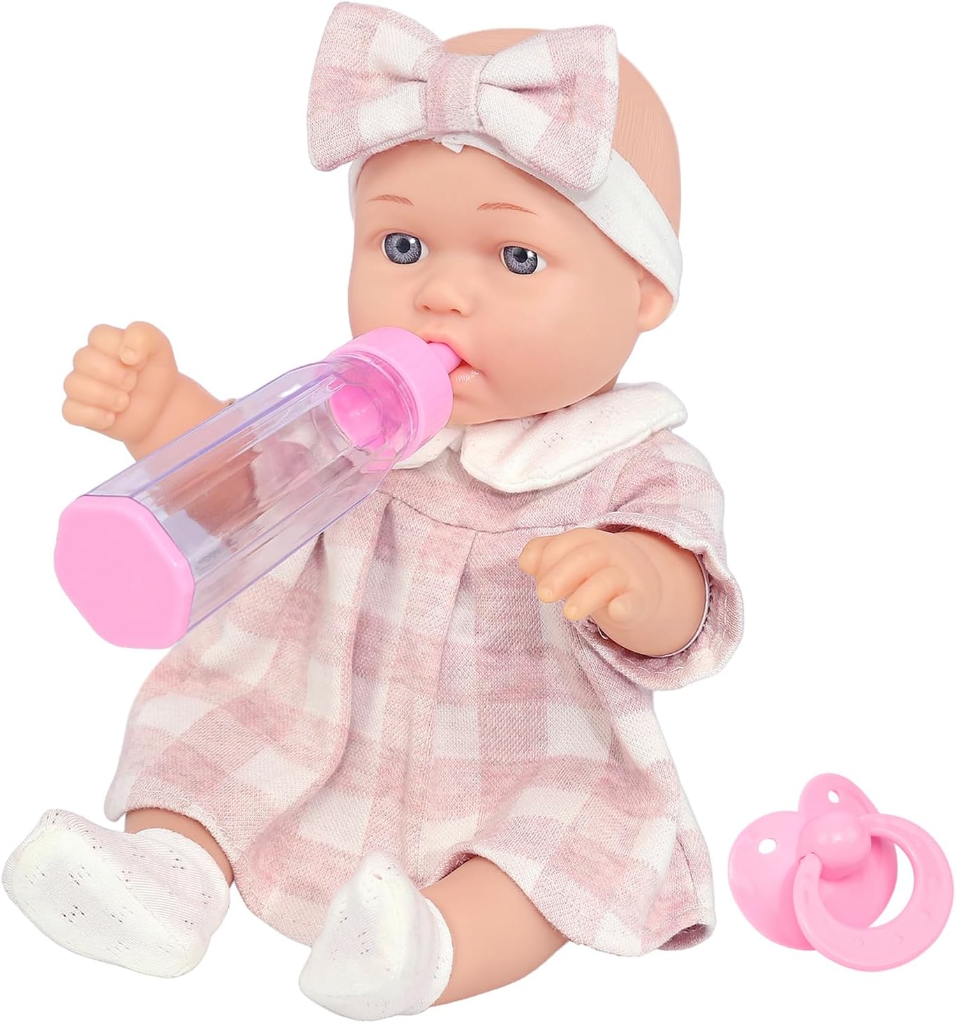 12″ Baby Doll Classic Checkered Dress & 6-Piece Accessories Gift Box Packaged – Soft Realistic Lifelike Baby Dolls for Toddlers & Little Girls