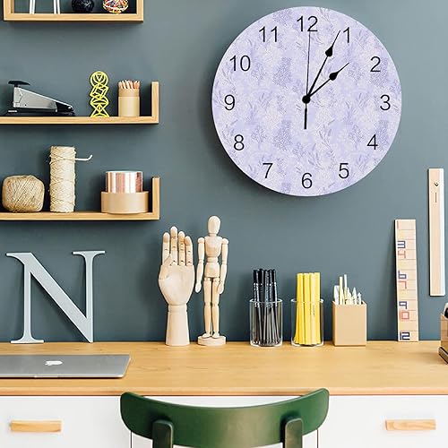 Miniatura 5 de Reloj de pared de 10 pulgadas, silencioso, sin tictac, flores de primavera de lavanda, reloj decorativo redondo para sala de estar, dormitorio,