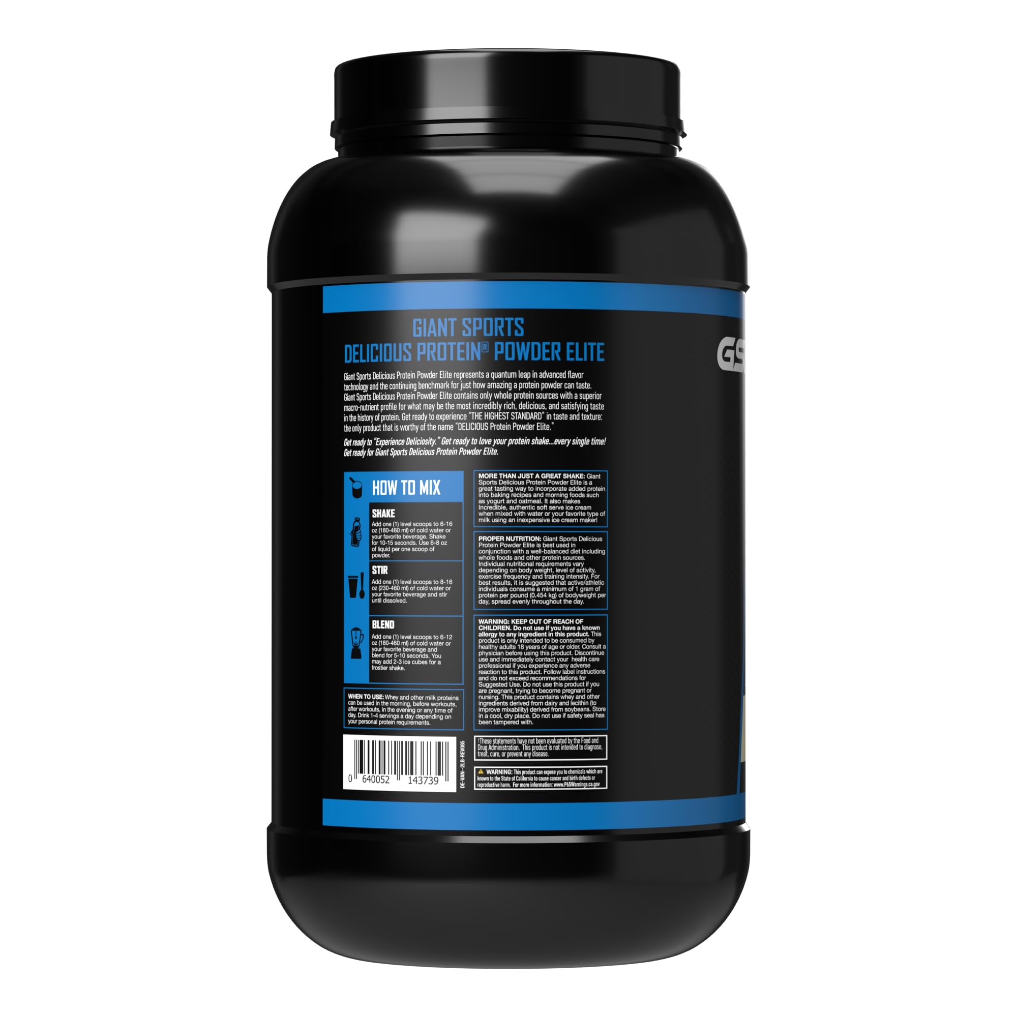 GIANT SPORTS | Delicious Elite Protein Powder | Sabor Vanilla Shake | 2 lb (0.97 kg) | 907 g de Proteína por Porción | Hecho en EUA | Contiene Solo Fuentes de