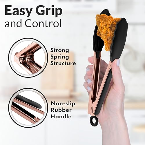 Miniatura 5 de Zulay Kitchen Pinzas de cocina resistentes al calor para barbacoa, acero inoxidable (9 y 12 pulgadas), 2 puntas de silicona antiarañazos, pinzas