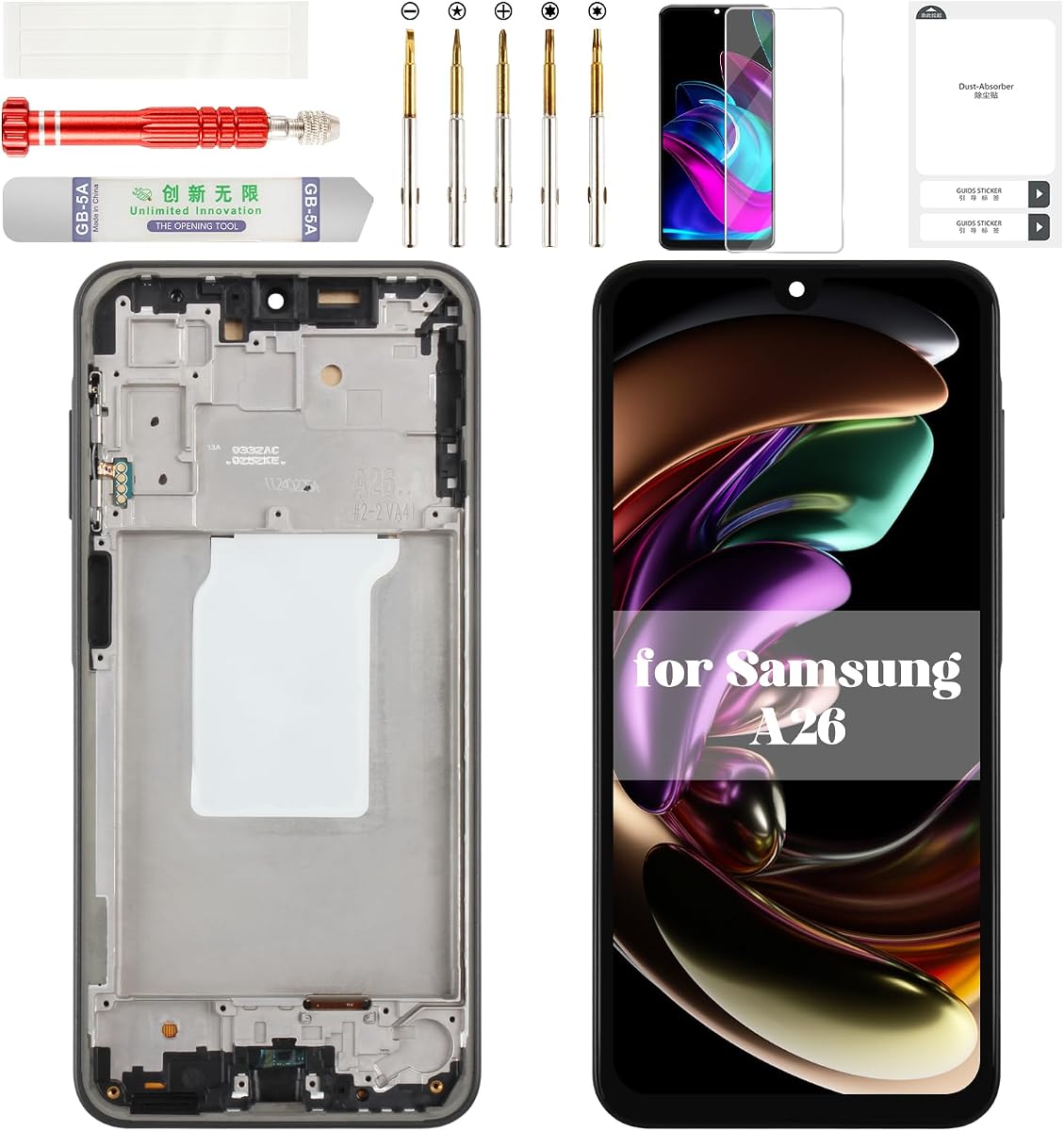 TFT for Samsung A26 Screen Replacement for Samsung A26 5g LCD Display for Samsung Galaxy A26 5g Digitizer Touch Screen Assembly SM-A266E SM-A266B SM-A266U SM-A266W with Frame Black
