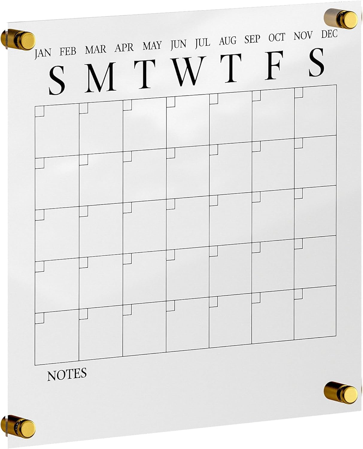 Martha Stewart Grayson Acrylic Dry Erase Wall Calendar with Dry Erase Marker, 14" Square, Clear with Black Print