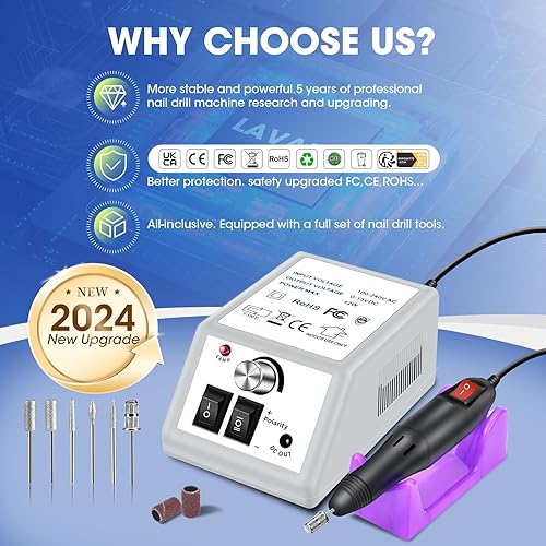 Miniatura 5 de LAVAED Taladro de uñas eléctrico profesional y removedor de callos eléctrico para pies, kit de pedicura recargable impermeable