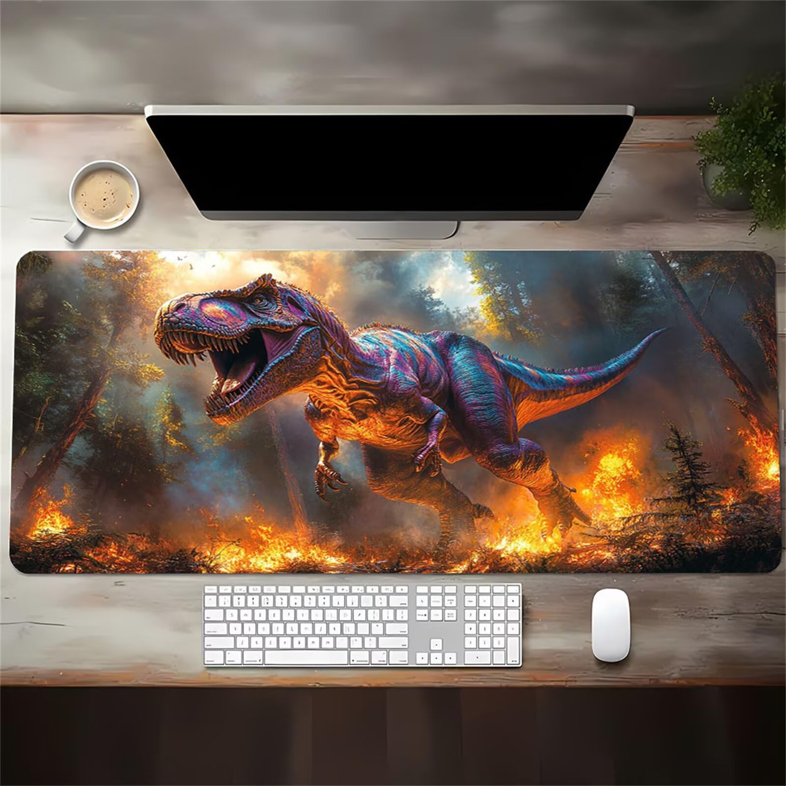 Alfombrilla de Ratón XXL 1000x500x2mm, Alfombrilla de Escritorio Grande Animales Dinosaurios, Mouse Pad Gaming Antideslizante con Bordes Cosidos para Teclado, PC y Oficina