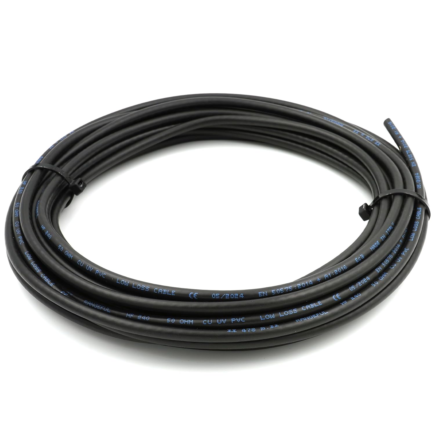 HF240 (LMR240 equivalent) Coaxial Cable 25m — 50ohm All-copper Extension Coax — compatible with N Type SMA BNC TNC PL259 connectors — for WiFi VHF UHF CB Radio Router Antenna 4G 5G — Made in Italy