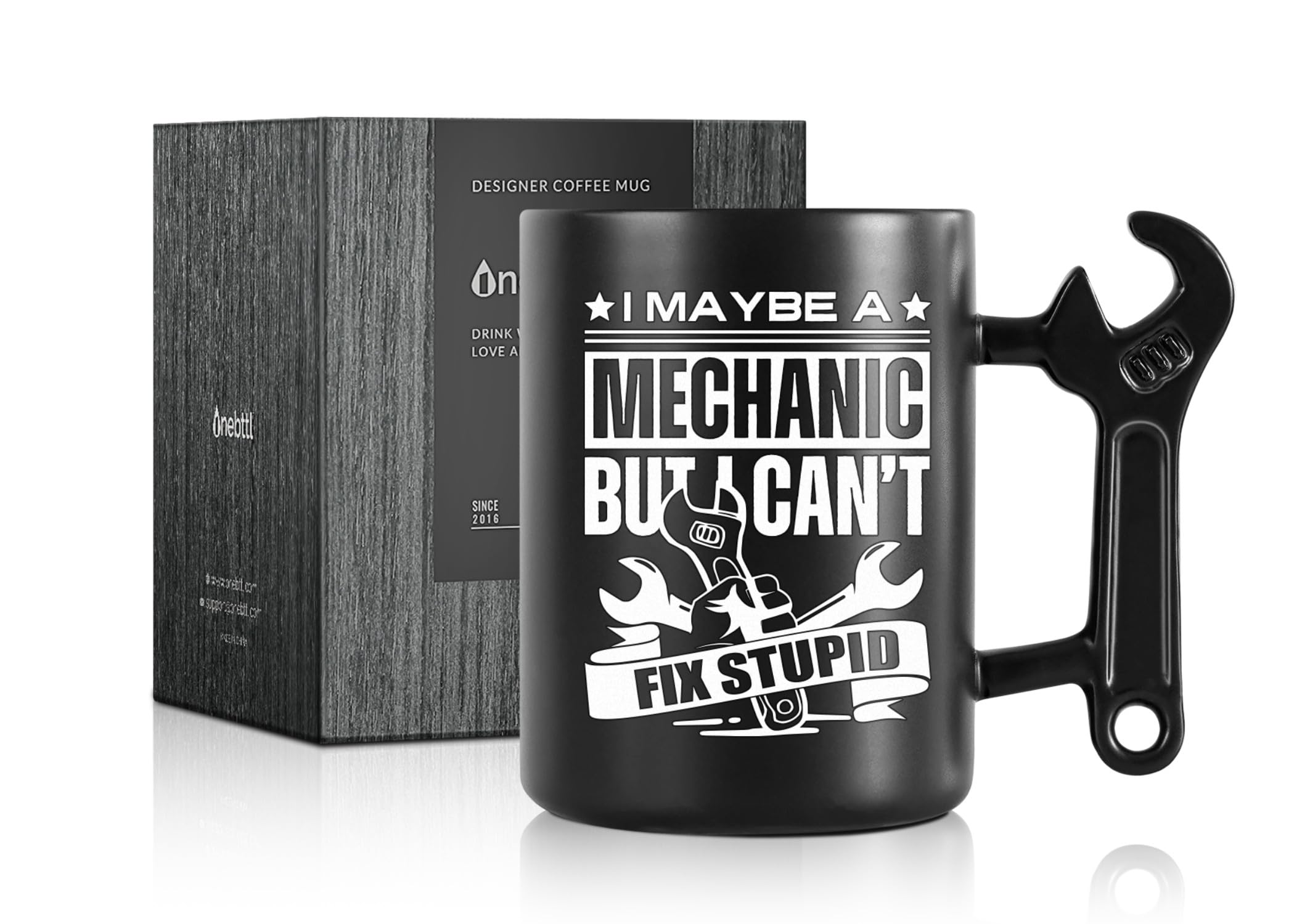 Onebttl Mechanic Gifts Wrench Coffee Mug, Mechanic Gift, 13.5oz/400ml Funny Ceramic Mug for Christmas, Father's Day, Fix Stupid