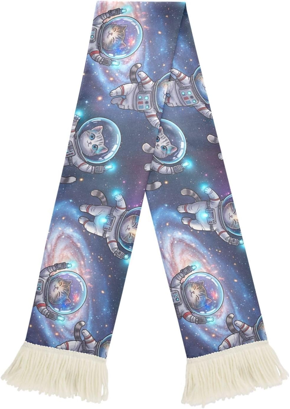 CHIFIGNO Cat Space Cosmic Sports Fan Scarf with Fringe Ends, Soft Polyester Cheering Towel for Soccer Football Games, Quick Dry Sweat Absorbent Rally Scarf