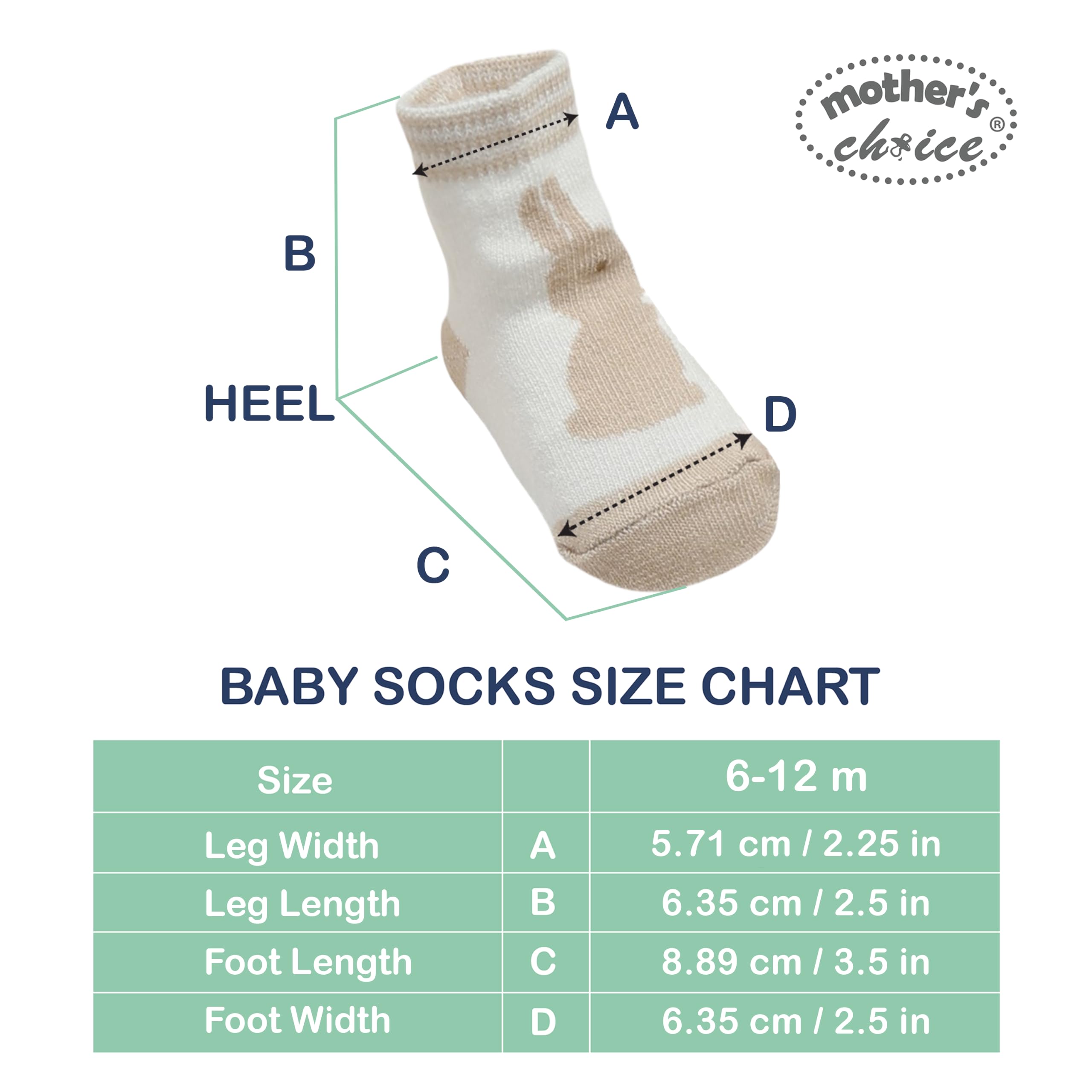 Mother's Choice Lot de 12 paires de chaussettes antidérapantes en coton bio pour bébé de 6 à 12 m