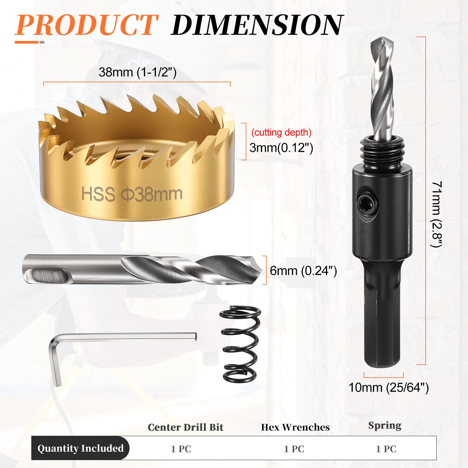 METALLIXITY Hole Saw 38mm (1-1/2"), 4241 High Speed Steel Hole Cutter with Center Drill Bit - Image 2