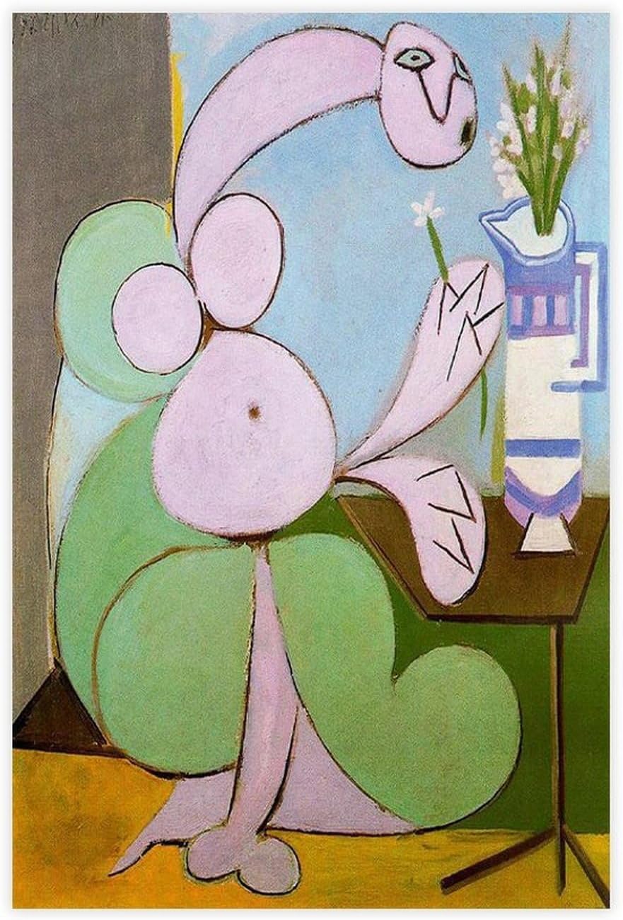 Rikin Liuff Woman with Bouquet by Canvas Poster Wall Art Home Decor 40x60cm Frameles