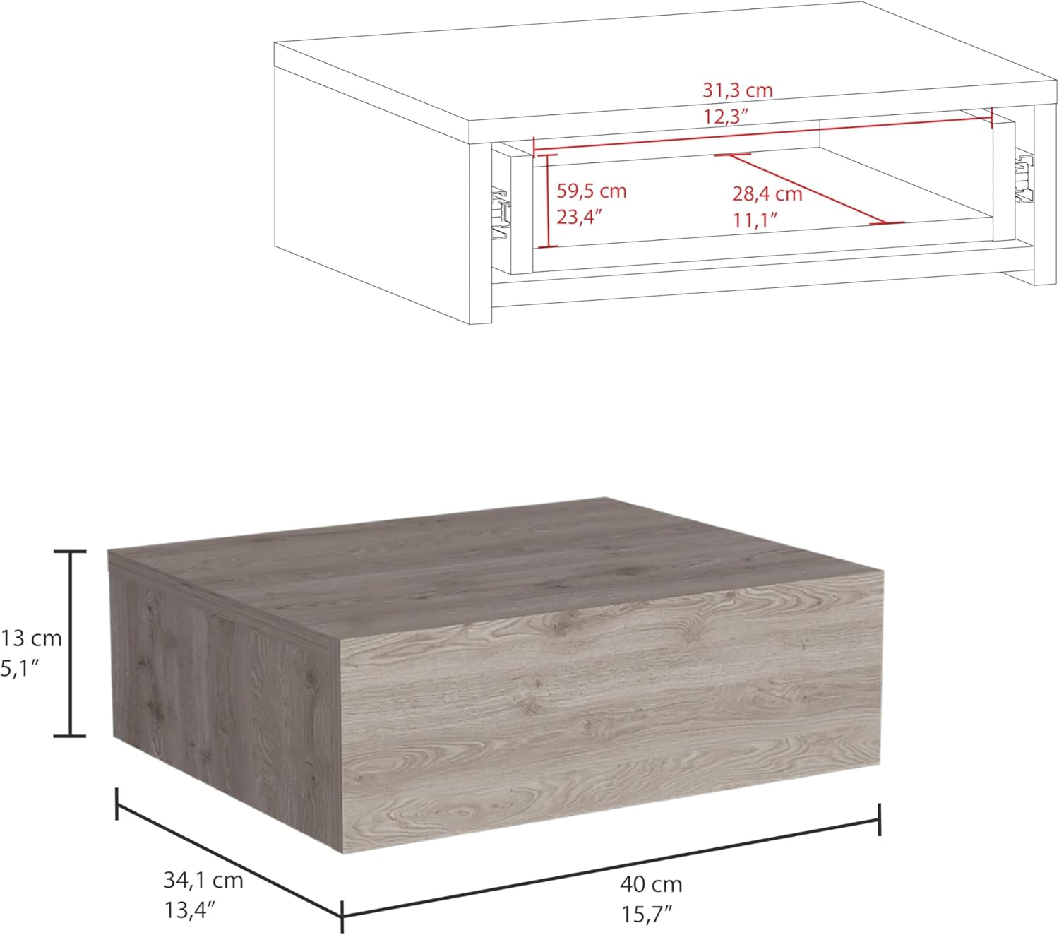 Floating Nightstand, End Table, Side Table Wall-Mounted with Drawer -Light Gray -Bedroom