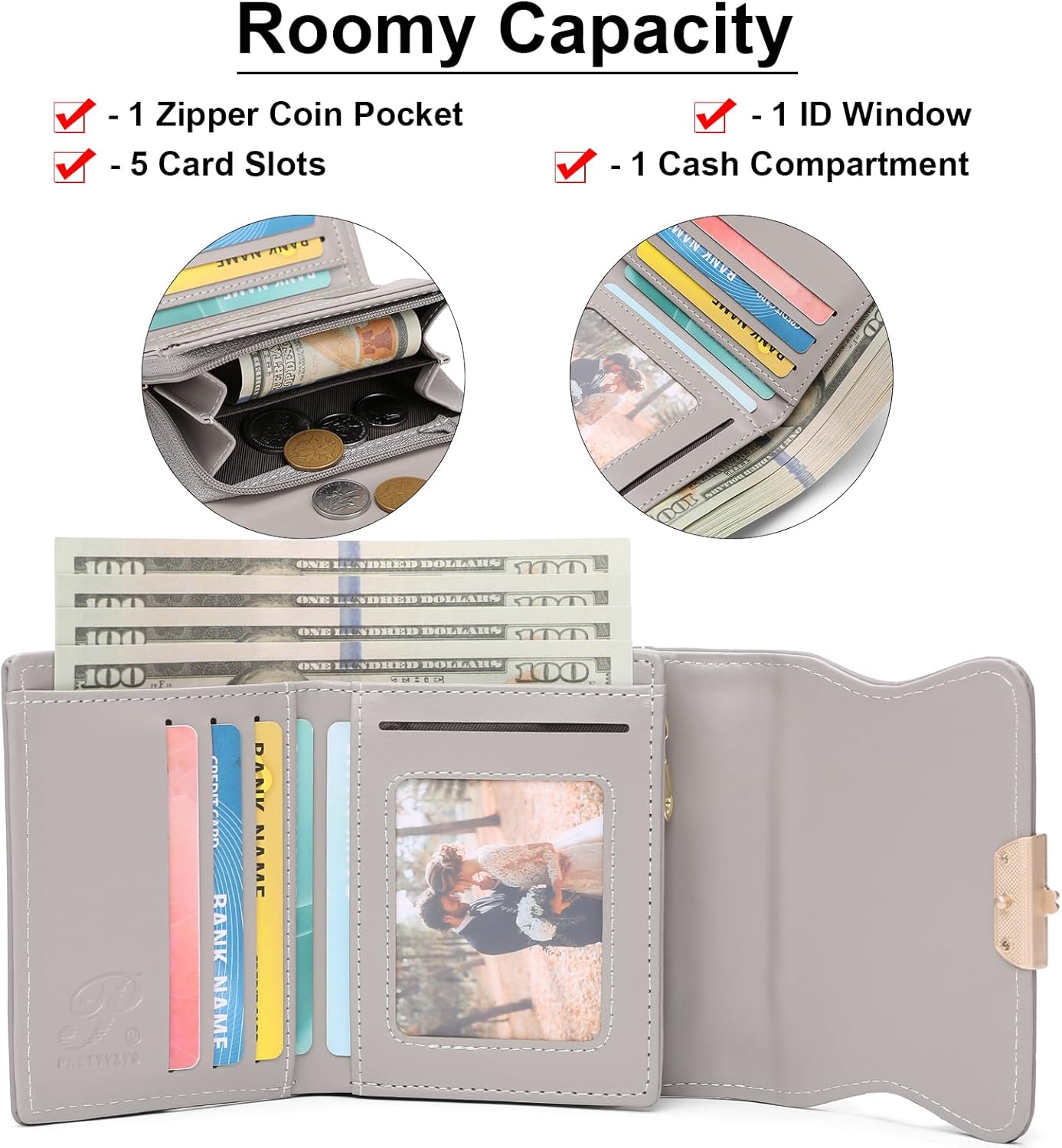 Leather Small Womens Wallet RFID Blocking Bifold Card Holder Cute Wallet for Woman with Zipper Coin Pocket - Image 4