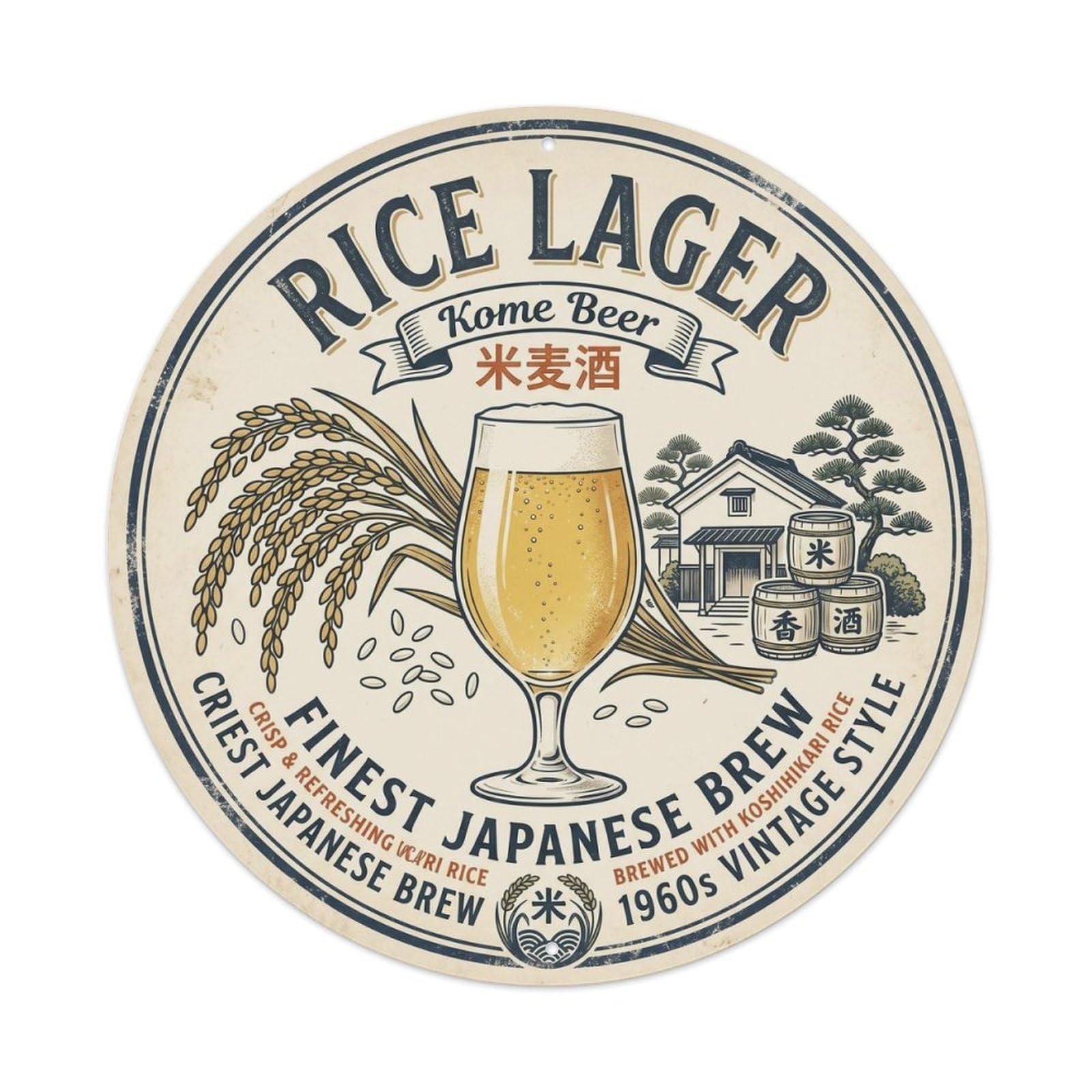 Heritage Japanese Rice Lager Beer Pub Culture Stein Metal Tin Sign