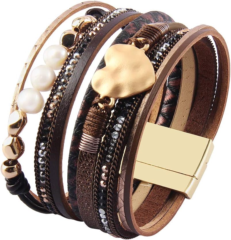 AZORA Womens Leather Cuff Bracelet Baroque Pearl Wrap Bracelets Gorgeous Gold Tube Bangle Handmade Wristbands Jewelry Bohemian Gift for Women - Image 5