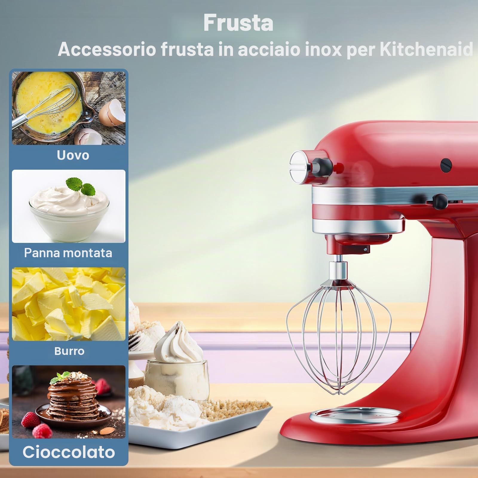 GVODE Accessori per frusta in acciaio inox per Kitchenaid, frusta a 6 fili, adatta per Kitchenaid 4,3 e 4,7/4,8 L Quart Head-Title