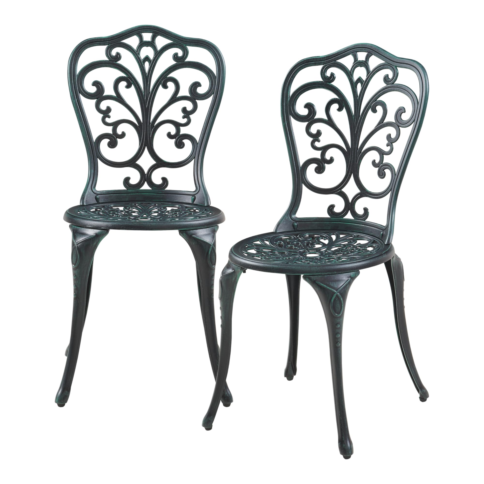 casa.pro Juego de Bistró de 3 Piezas Lupsam Set de 1 Mesa con Abertura para Sombrilla y 2 Sillas Conjunto de Muebles de Exterior Terraza Jardín Patio Balcón Aluminio - Gris Oscuro con pátina Verde