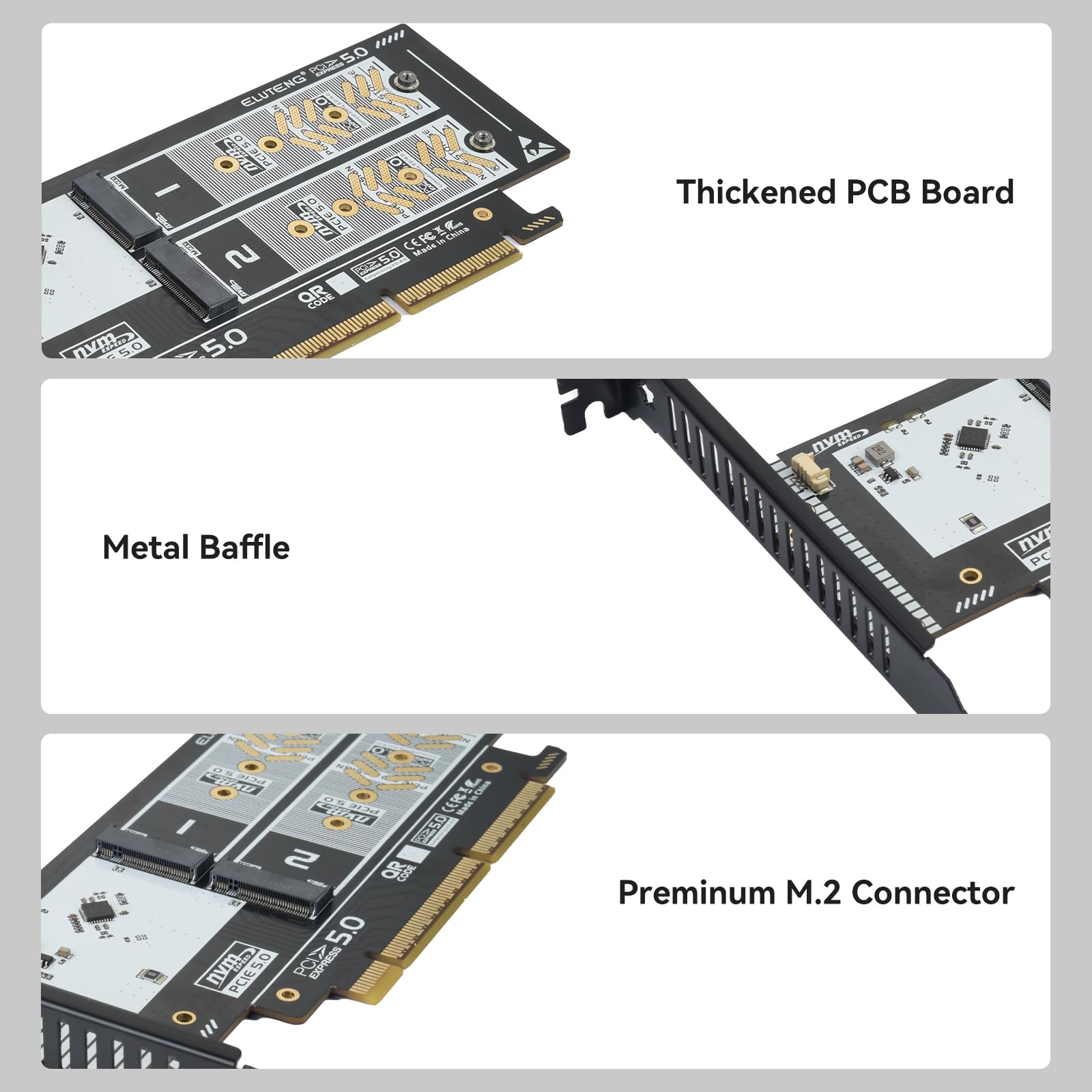 ELUTENG Dualny adapter M.2 NVMe na PCIe 5.0, karta rozszerzająca 2 x 128 Gbit/s NVMe PCI-Express SSD, obsługująca gniazda PCIE X8 X16 dla kluczy M/B&M 2230 2242 2260 2280 SSD