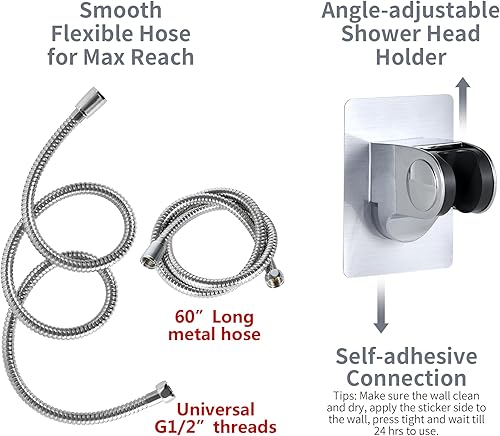 Miniatura 3 de Cabezal de ducha de alta presión con manguera, kit de cabezal de ducha de 5 rociadores de repuesto con pausa de encendidoapagado, cabezal de ducha