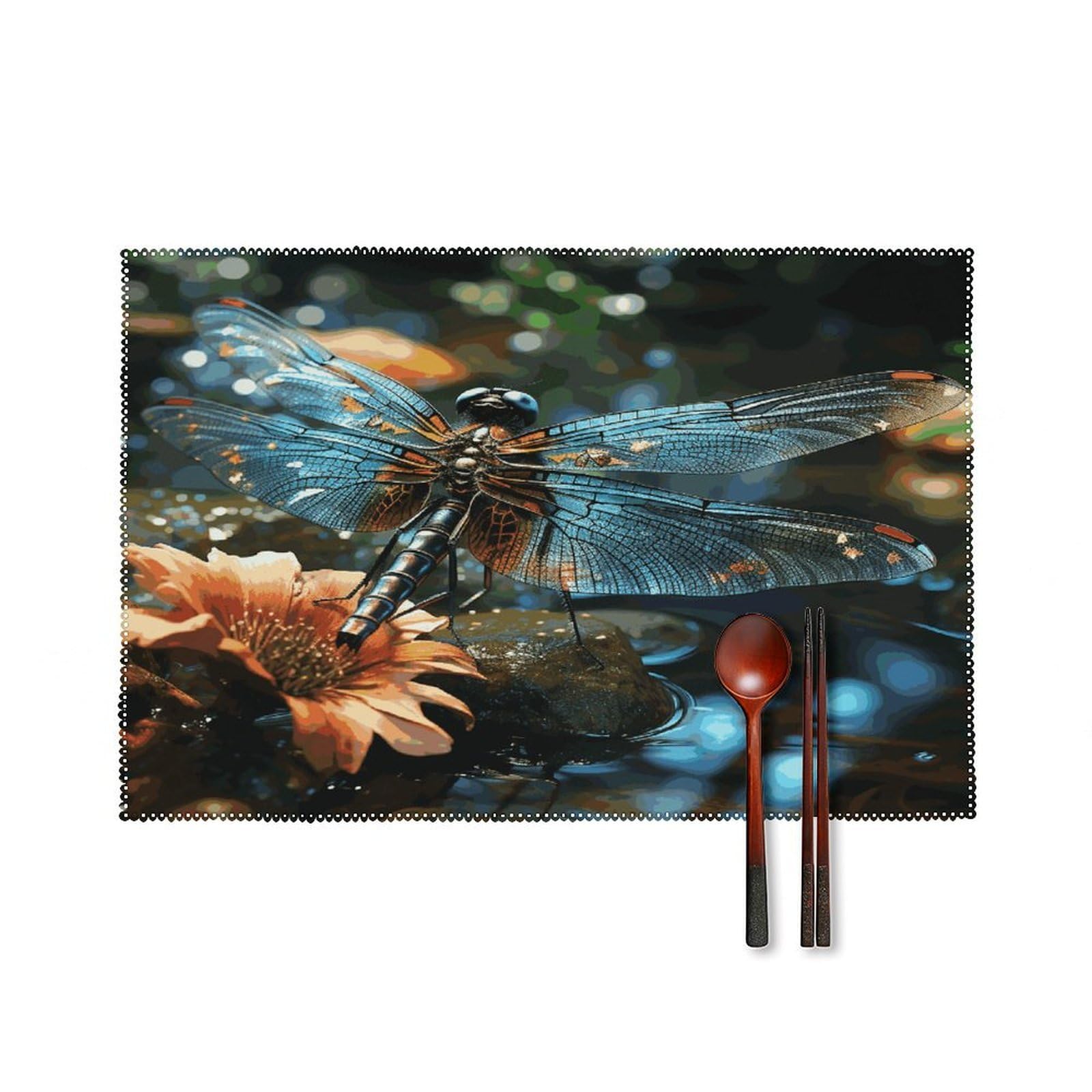 Fodpand Style Dragonfly Flying On The Pond Placemats Set Of 4 Place Mats Table Mats