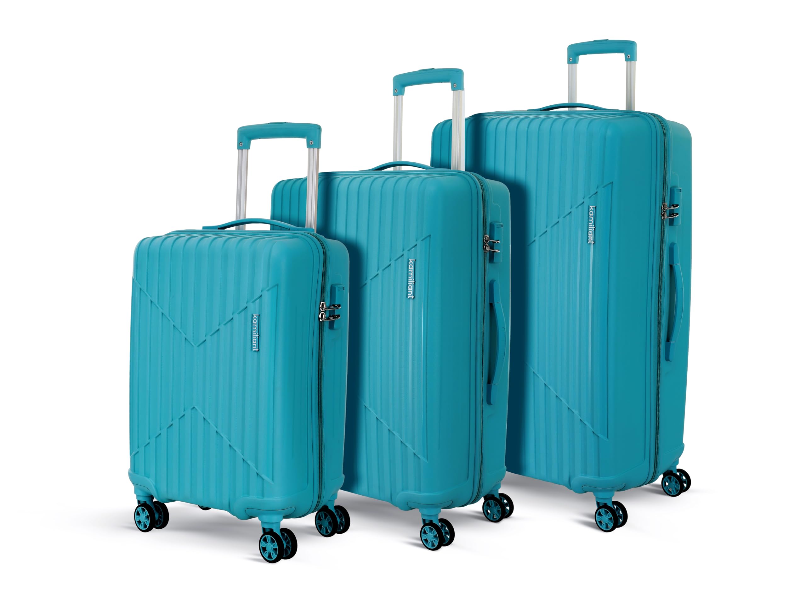 KAMILIANT by American Tourister Savvy|Trolley Bag Set of 3 (55+70+80 cms) for Travel| Hard Case Polypropylene (PP) Suitcase|360° 8-Wheel Spinner Luggage Trolley|Combination Lock|Sea Blue