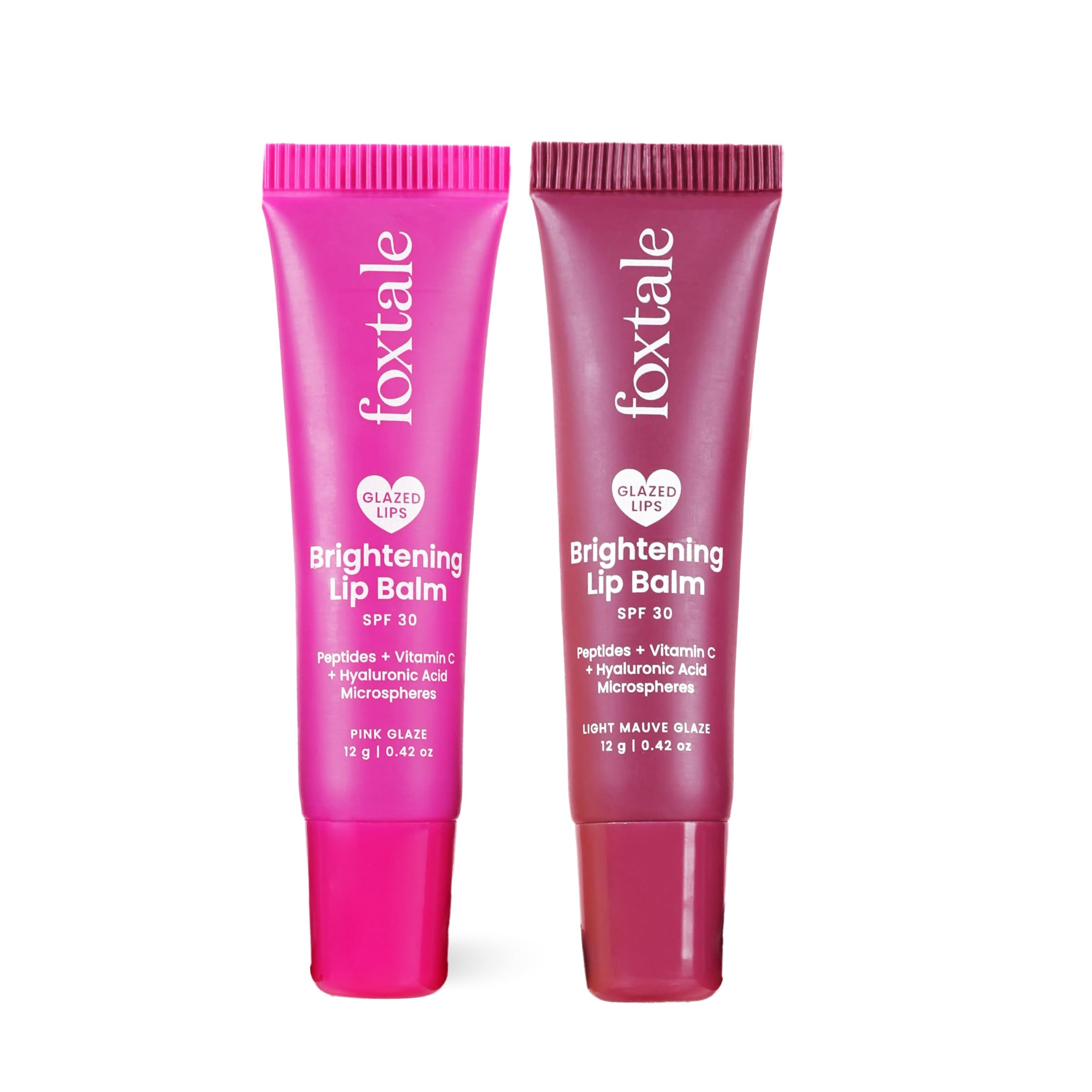 Foxtale SPF 30 Brightening Lip Balm for Dark Lips with Peptides & Vitamin C | Brightens Pigmented Lips | Hydrates Lips | SPF Lip Balm | Pack of 2 | Light Mauve & Pink Glaze 24gm