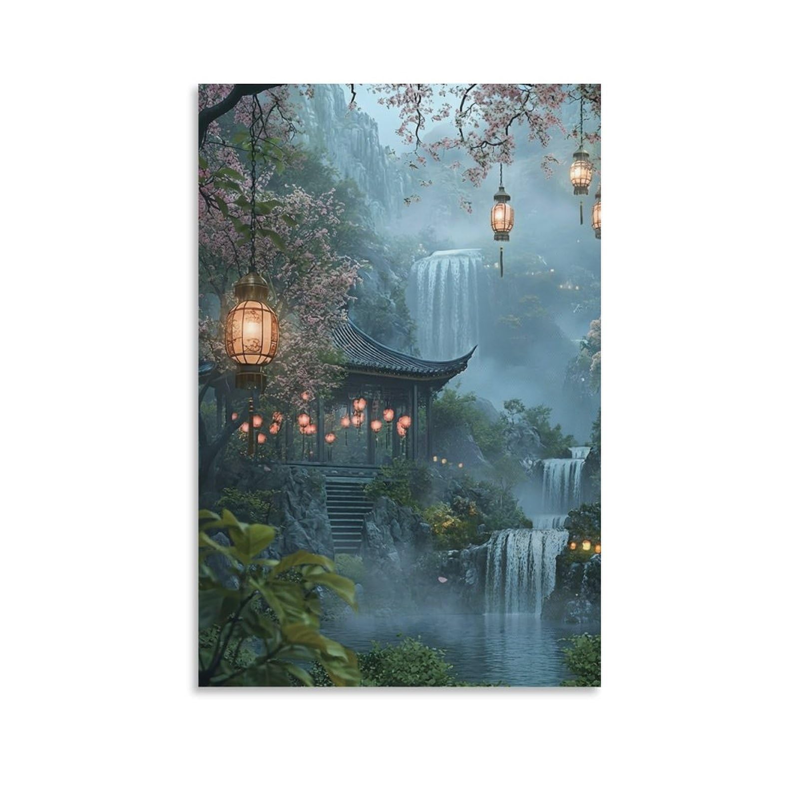 DHBANEIOK Eastern Garden Scene Poster Artwork Canvas Prints Picture Modern Wall Art Picture Wall Hanging for Home Decorations 20x30inch(50x75cm)