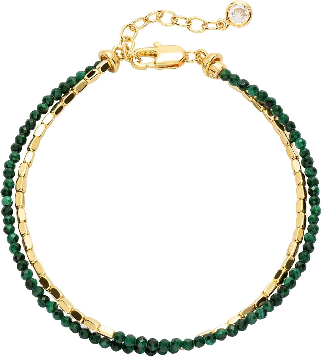 Fettero Beaded Bracelets for Women Charm Natural Stone Handmade Beads White Gold Plated Dainty Gold Bracelets Non Tarnish Boho Summer Beach Vacation Jewelry